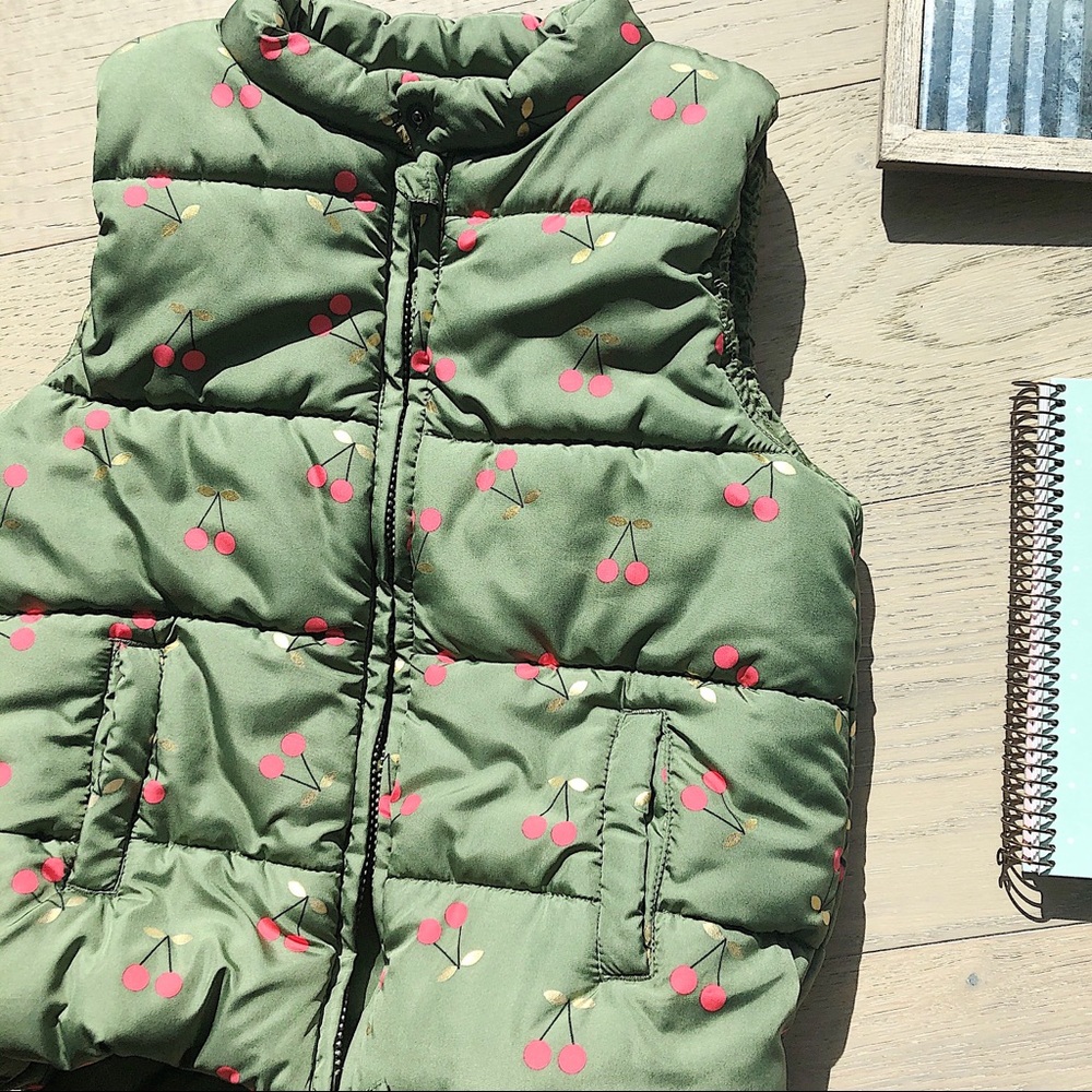 Cotton On Olive Puffy Vest Cherry Pattern Girls